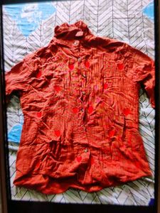 Cute Heart Print Button-Up Top
