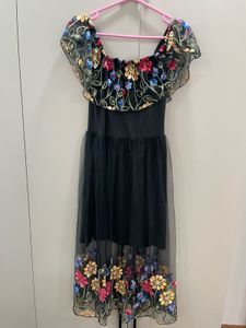 Elegant Black Embroidered Off-Shoulder Gown