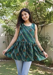 Green Printed Sleeveless Dress
