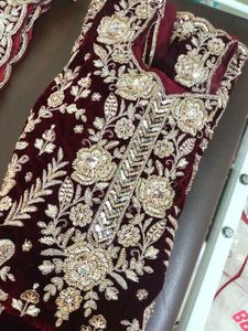 Elegant Maroon Velvet Lehenga Choli