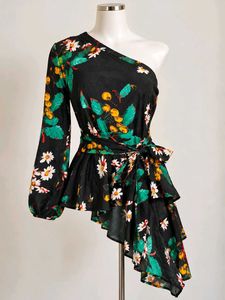 Trendy One Shoulder Floral Top