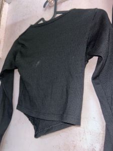 Black Ribbed Square Neck Top