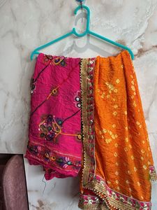 Vibrant Pink &amp; Orange Embroidered Saree