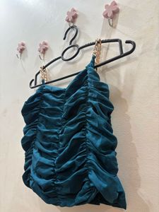 Teal ruched chain strap crop top| Stretchable