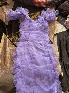 Elegant Lavender Ruched Mesh Dress