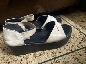Stylish White &amp; Black Wedge Sandals