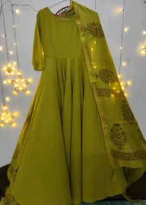Beautiful Lime Green Anarkali Suit with Dupatta