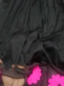 Black Tulle Skirt with Pink Flowers