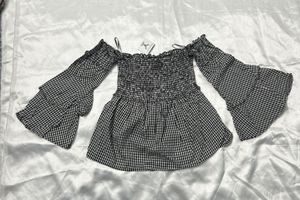 Imported Chic Gingham Off-Shoulder top with Bel