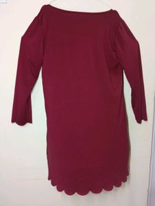 Maroon Scalloped Hem Dress