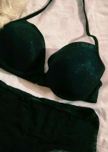 Black Lace helter Trimmed Bra &amp; Panty Set