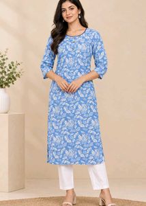 Blue Floral Print Kurta For Women