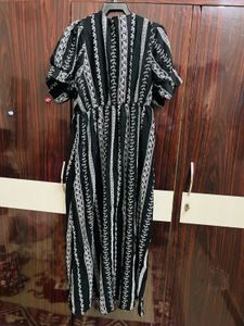 Black &amp; White Striped Midi Dress