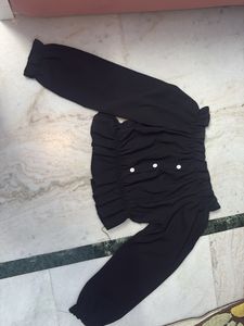 Chic Black Ruched Crop Top offshoulder