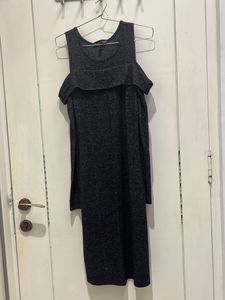 Gray Cold Shoulder Dress Full Sleeves