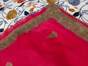 Vibrant Pink Saree with Embellished Border