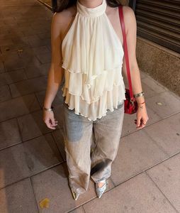 Elegant Ruffled Halter Neck Top