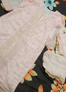 Elegant Sequined Pink Kurta Set