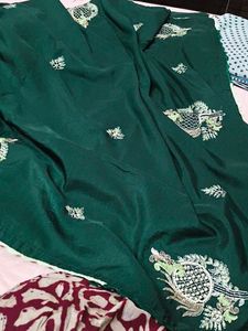 Embroidered Green Silk Sareenot add blouse