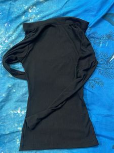 Ribbed Black Long Sleeve Cutout Top