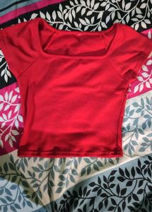Women's Red Square Neck Crop Top