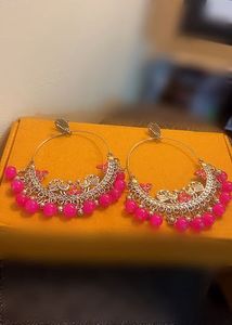 Stunning Pink Beaded Hoop Earrings
