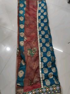 Beautiful Teal and Maroon Saree
