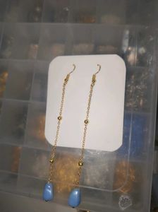 handcrafted Elegant Drop Earrings with Blue Beads