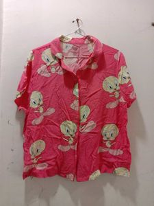 Pink Tweety Bird Button-Up Top