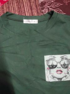 Green T-Shirt with Graphic Pocket