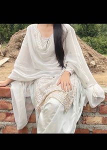 Elegant Silver Embroidered Kurti Set