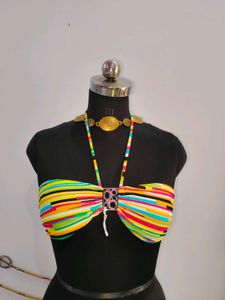 Vibrant Striped Bandeau Bikini Top