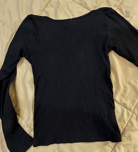 Black Ribbed Sweetheart Neck Top