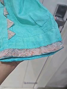 Koskii Peach Kurta With Contrasting Green Bottom