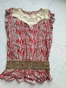 Bohemian Print Crochet Neck Top