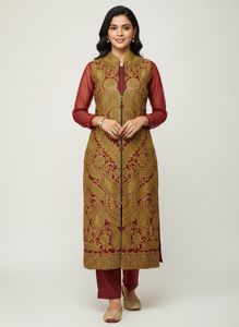 Embroidered Red & Gold Longline Jacket