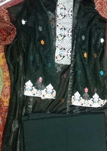 Embroidered Teal Velvet Kurta Set