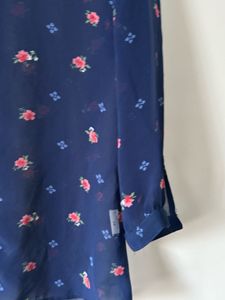 Chic Navy Floral Print Sheer Blouse