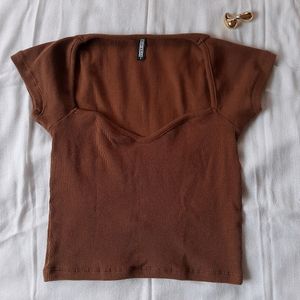 Sweetheart Neck Short Sleeve Ribbed Top For Women