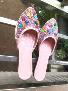 Sparkling Embellished Pink Flats