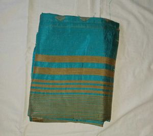 Beautiful Teal &amp; Gold Striped Saree