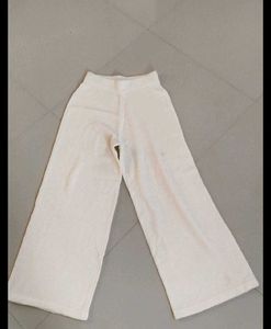 Cream Wide-Leg Knit Pants