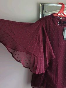 Maroon Ruffled Sleeve Top
