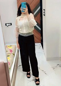 Elegant Lace Detail Sheer Sleeve Top