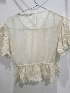 Zara Embroidered Sheer Blouse