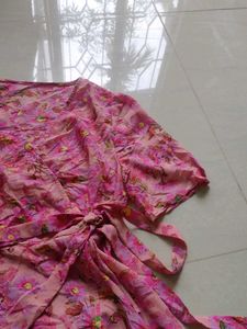Pink Floral Wrap Dress