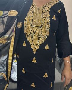 Elegant Black Kurta Set with Gold Embroidery