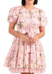 Charming Pink Floral Puff Sleeve Dress