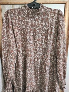 Korean Brand Boho Ikat Print Brown Long Dress