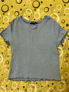 Blue Striped Lettuce Hem Top